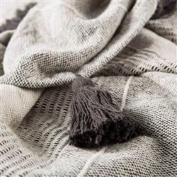 Sojourn Global Grey Patterned Ivory Cotton Throw Blanket|