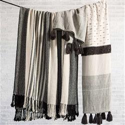 Sojourn Global Grey Patterned Ivory Cotton Throw Blanket|