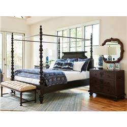 Sovereign French Country Dark Brown Turned Wood Canopy Bed - Queen|