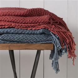 Agatha Modern Classic Blue Cotton Woven Throw Blanket|