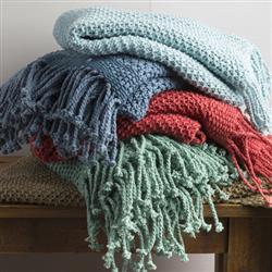 Agatha Modern Classic Blue Cotton Woven Throw Blanket|