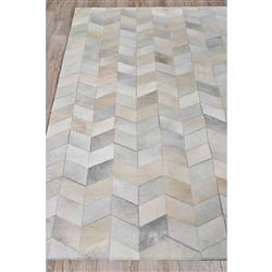 Modern Grey Leather Hide Herringbone Patterned Rug - 5G??x8GǦ|