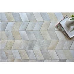 Modern Grey Leather Hide Herringbone Patterned Rug - 5G??x8GǦ|