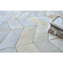 Modern Grey Leather Hide Herringbone Patterned Rug - 5G??x8GǦ|