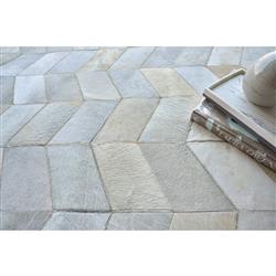 Modern Grey Leather Hide Herringbone Patterned Rug - 5G??x8GǦ|