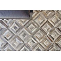 Modern Grey Leather Hide Diamond Patterned Rug - 5G??x8GǦ|