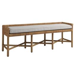 Ariah Coastal Beach White Upholstered Wicker Rattan Bench|