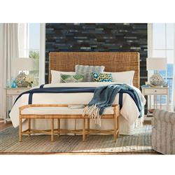 Ariah Coastal Beach White Upholstered Wicker Rattan Bench|