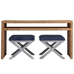 Ariah Coastal Brown Rattan Rectangular Console Table|