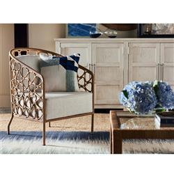 Khari Coastal Beach White Cushion Brown Rattan Round Barrel Chair|