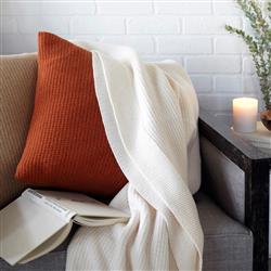 Sferra Modern Pettra Eggshell White Ribbed Lambs Wool Throw Blanket|