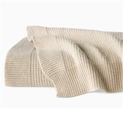 Sferra Modern Pettra Beige Ribbed Lambs Wool Throw Blanket|
