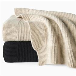 Sferra Modern Pettra Beige Ribbed Lambs Wool Throw Blanket|
