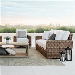 Aria Coastal Beige Cushion Brown Wicker Outdoor Sofa|