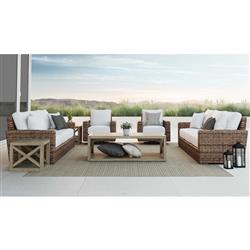 Aria Coastal Beige Cushion Brown Wicker Outdoor Sofa|