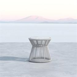 Mateo Coastal Marble Top Grey Rope Round Outdoor Side End Table|