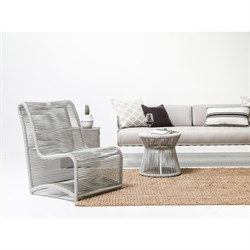 Mateo Coastal Marble Top Grey Rope Round Outdoor Side End Table|