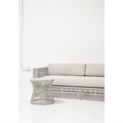 Mateo Coastal Marble Top Grey Rope Round Outdoor Side End Table|