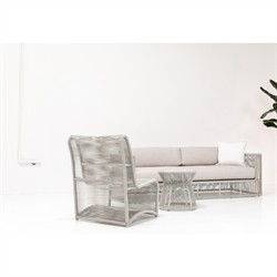 Mateo Coastal Marble Top Grey Rope Round Outdoor Side End Table|