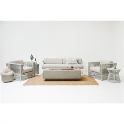 Mateo Coastal Marble Top Grey Rope Round Outdoor Side End Table|