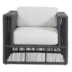 Levi Coastal Grey Cushion Black Woven Rope Outdoor Club Arm Chair|