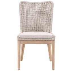 Kailey Coastal Grey Teak Beige Woven Rope Outdoor Dining Side Chair - Set of 2|