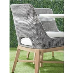 Theodore Coastal Beach Grey Woven Rope Teak Wood Outdoor Dining Chair - Set of 2|