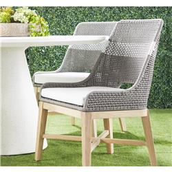 Theodore Coastal Beach Grey Woven Rope Teak Wood Outdoor Dining Chair - Set of 2|