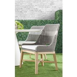 Theodore Coastal Beach Grey Woven Rope Teak Wood Outdoor Dining Chair - Set of 2|