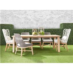 Theodore Coastal Beach Grey Woven Rope Teak Wood Outdoor Dining Chair - Set of 2|