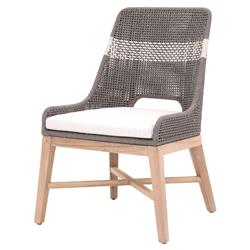 Theodore Coastal Beach Grey Woven Rope Teak Wood Outdoor Dining Chair - Set of 2|