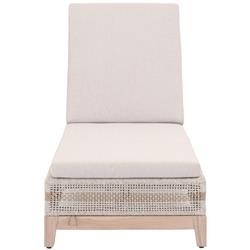 Theodore Coastal Beach Grey Upholstered Woven Rope Teak Outdoor Chaise Lounge|