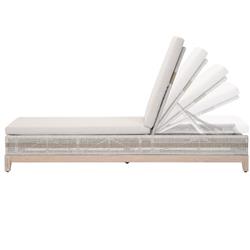 Theodore Coastal Beach Grey Upholstered Woven Rope Teak Outdoor Chaise Lounge|