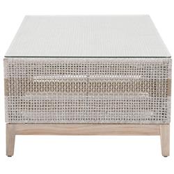 Theodore Coastal Beach Glass Top Grey Woven Rope Outdoor Coffee Table|