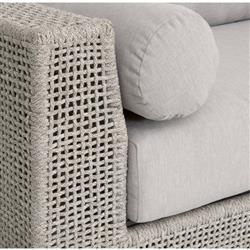 Alaina Coastal Beach Grey Woven Rope Teak Wood Outdoor Sofa - 90"|