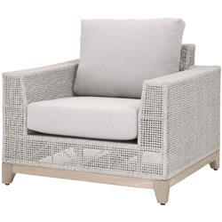 Alaina Coastal Beach Grey Woven Rope Teak Wood Outdoor Arm Chair|