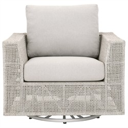 Alaina Coastal Beach Grey Woven Rope Aluminum Outdoor Swivel Rocker Arm Chair|
