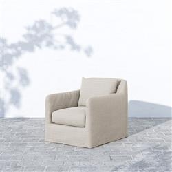 Cassandra Modern Sand Beige Cushion Slipcovered Outdoor Swivel Arm Chair|
