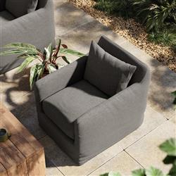 Cassandra Modern Charcoal Black Cushion Slipcovered Outdoor Swivel Arm Chair|