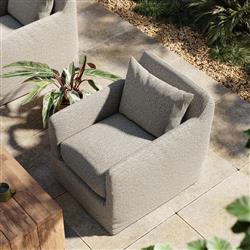 Cassandra Modern Stone Grey Cushion Slipcovered Outdoor Swivel Arm Chair|