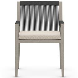 Cheryl Modern Beige Cushion Woven Grey Teak Outdoor Dining Arm Chair|