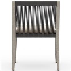 Cheryl Modern Beige Cushion Woven Grey Teak Outdoor Dining Arm Chair|