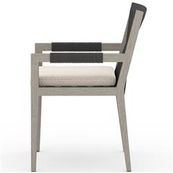 Cheryl Modern Beige Cushion Woven Grey Teak Outdoor Dining Arm Chair|