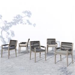 Cheryl Modern Beige Cushion Woven Grey Teak Outdoor Dining Arm Chair|