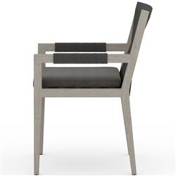 Cheryl Modern Black Cushion Woven Grey Teak Outdoor Dining Arm Chair|