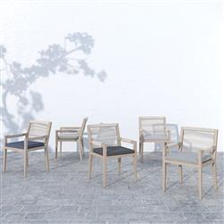 Cheryl Modern Black Cushion Woven Grey Teak Outdoor Dining Arm Chair|