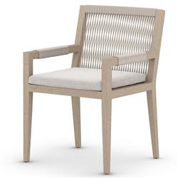 Cheryl Modern Light Grey Cushion Woven Rope Natural Teak Outdoor Dining Arm Chair|