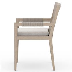 Cheryl Modern Light Grey Cushion Woven Rope Natural Teak Outdoor Dining Arm Chair|
