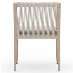 Cheryl Modern Light Grey Cushion Woven Rope Natural Teak Outdoor Dining Arm Chair|