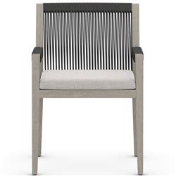 Cheryl Modern Light Grey Cushion Woven Grey Teak Outdoor Dining Arm Chair|